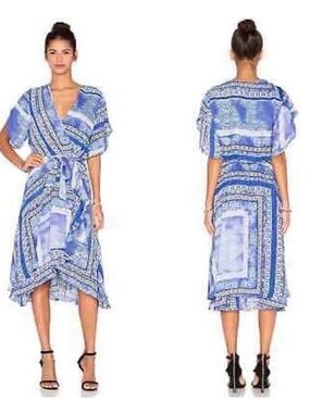 Parker Blue Printed High-Low Wrap Dress